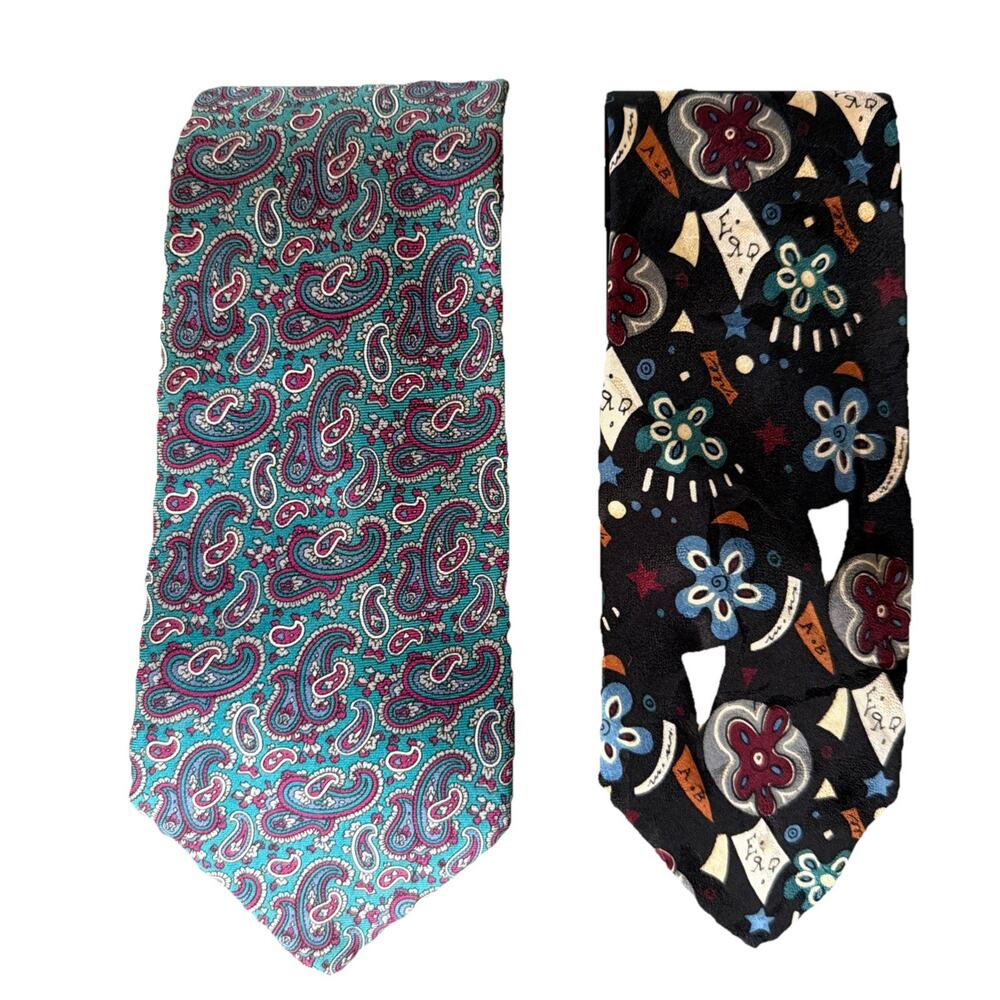 Christian Dior Jeune Homme 2 Silk Ties Paisley Floral Neckties USA Italy Gift